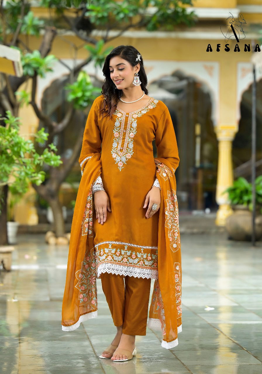 Afsana 2191 Organza Kashmiri Embroidery Kurti With Bottom Dupatta Wholesale Market In Surat